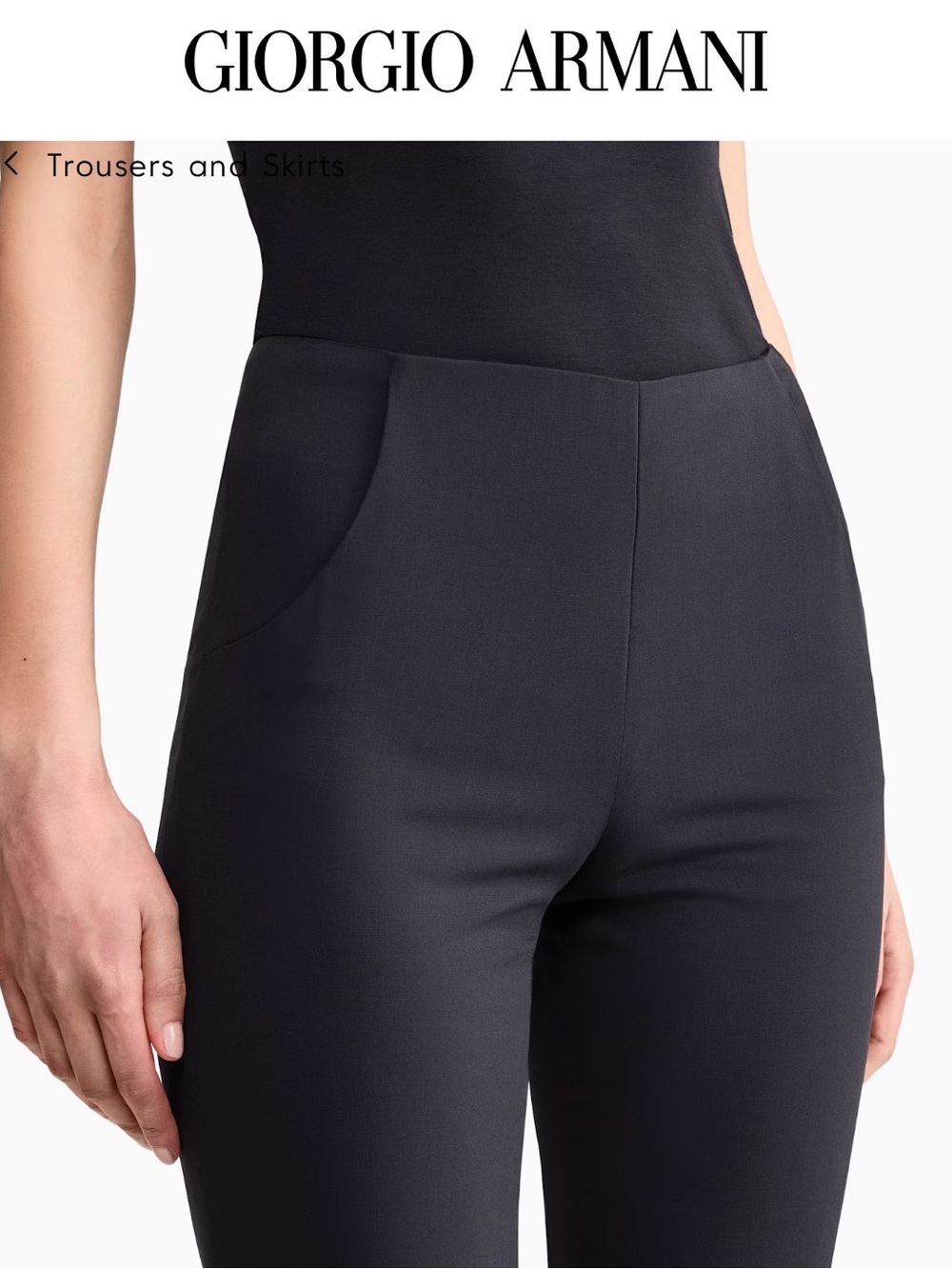 Giorgio Armani Wool Crepe Black Slim Ankle Pants with Hem Slit
